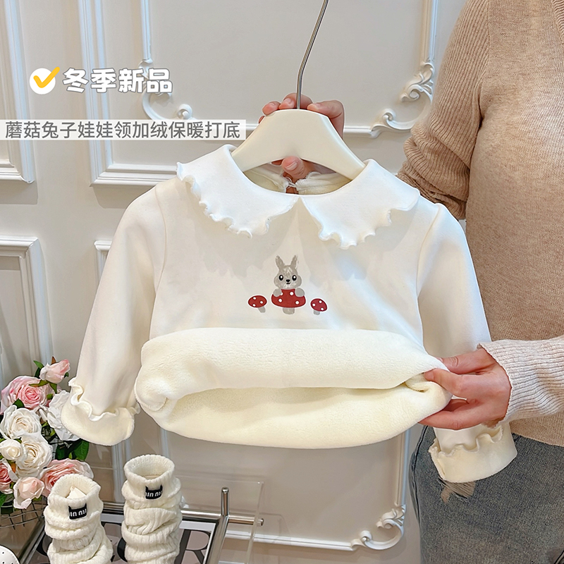 儿童秋冬款加绒加厚长袖上衣女宝宝打底衫秋季外穿女童卫衣童装潮