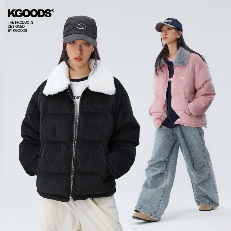 turnthetables毛领夹棉棉服外套冬季情侣拼接翻领棉袄