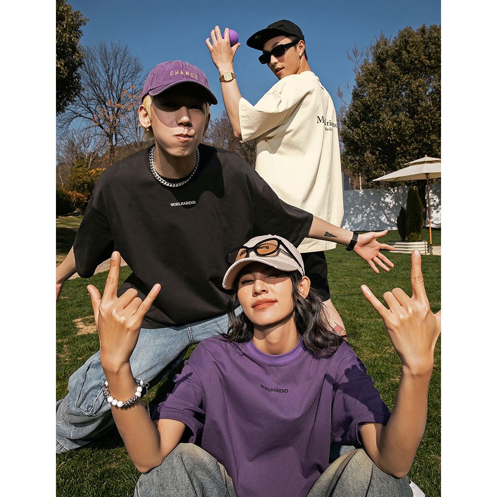 后背拼接设计短袖T恤男女夏季新款美式复古字母印花情侣潮牌体恤