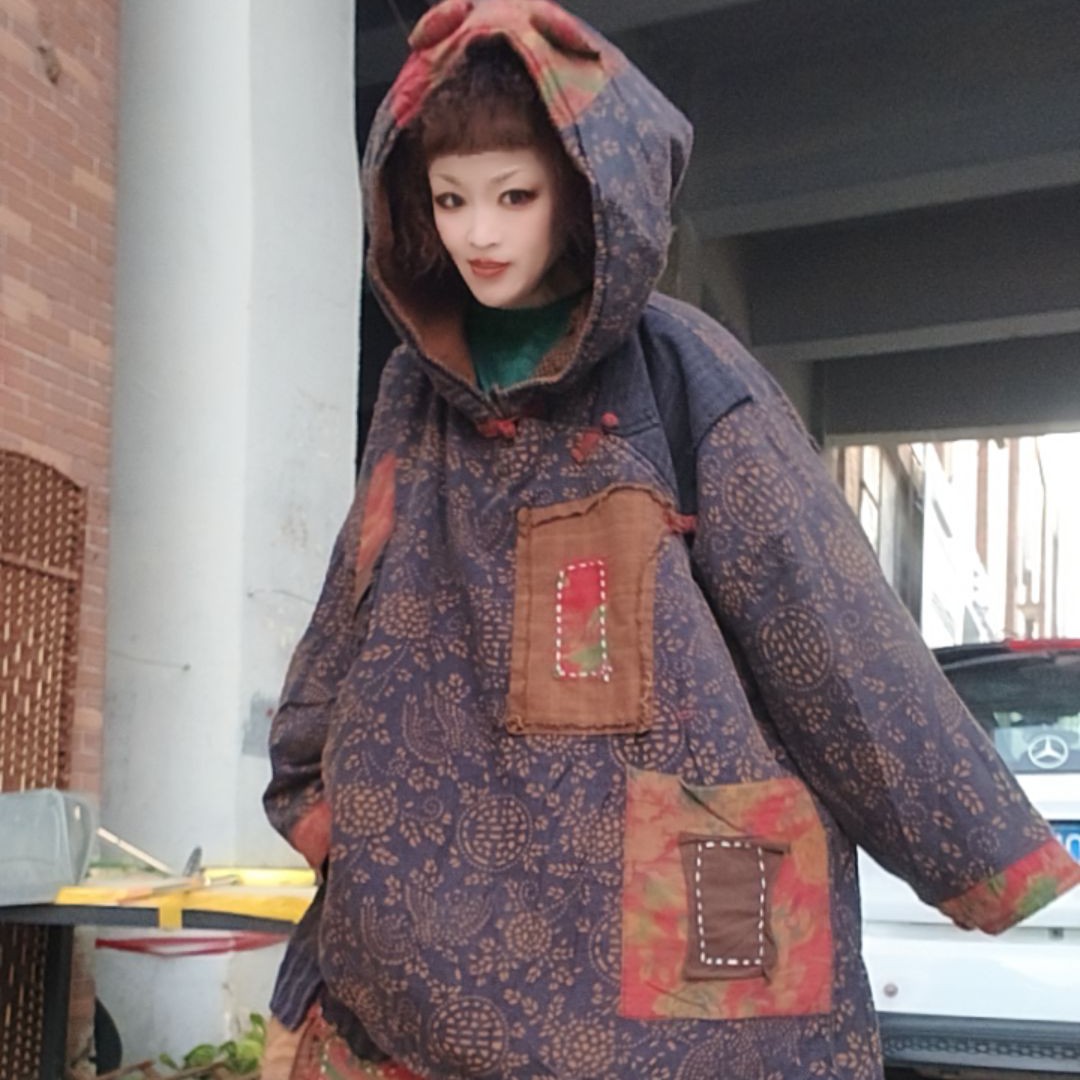 无吊牌炒色做旧兰花巫师帽棉服随机发补丁色介意勿拍