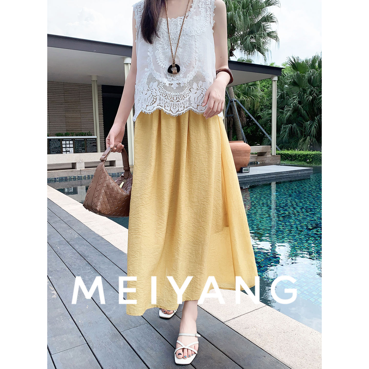 A美洋MEIYANG 蓝水湾三号半裙【商场同款】 波涛皱天丝麻伞裙-周五