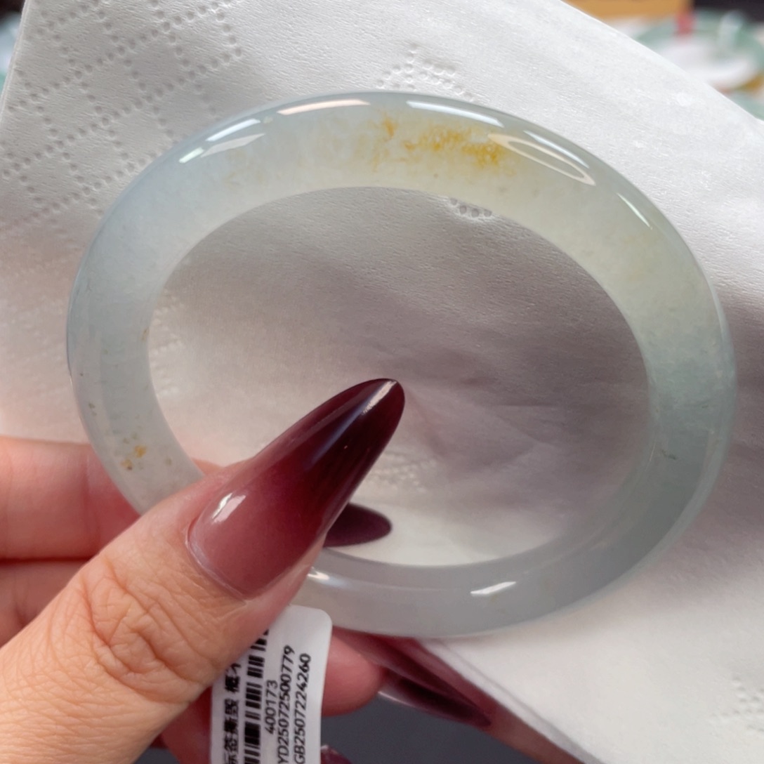 未镶嵌手镯翡翠6号54莫西沙冰晴水飘黄翡细美人条