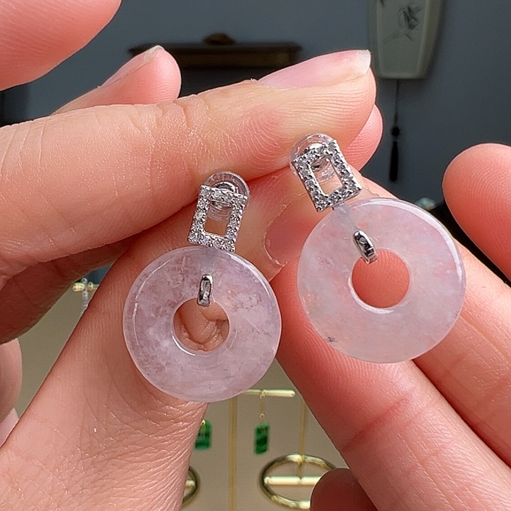 翡翠耳饰银S925镶嵌耳饰