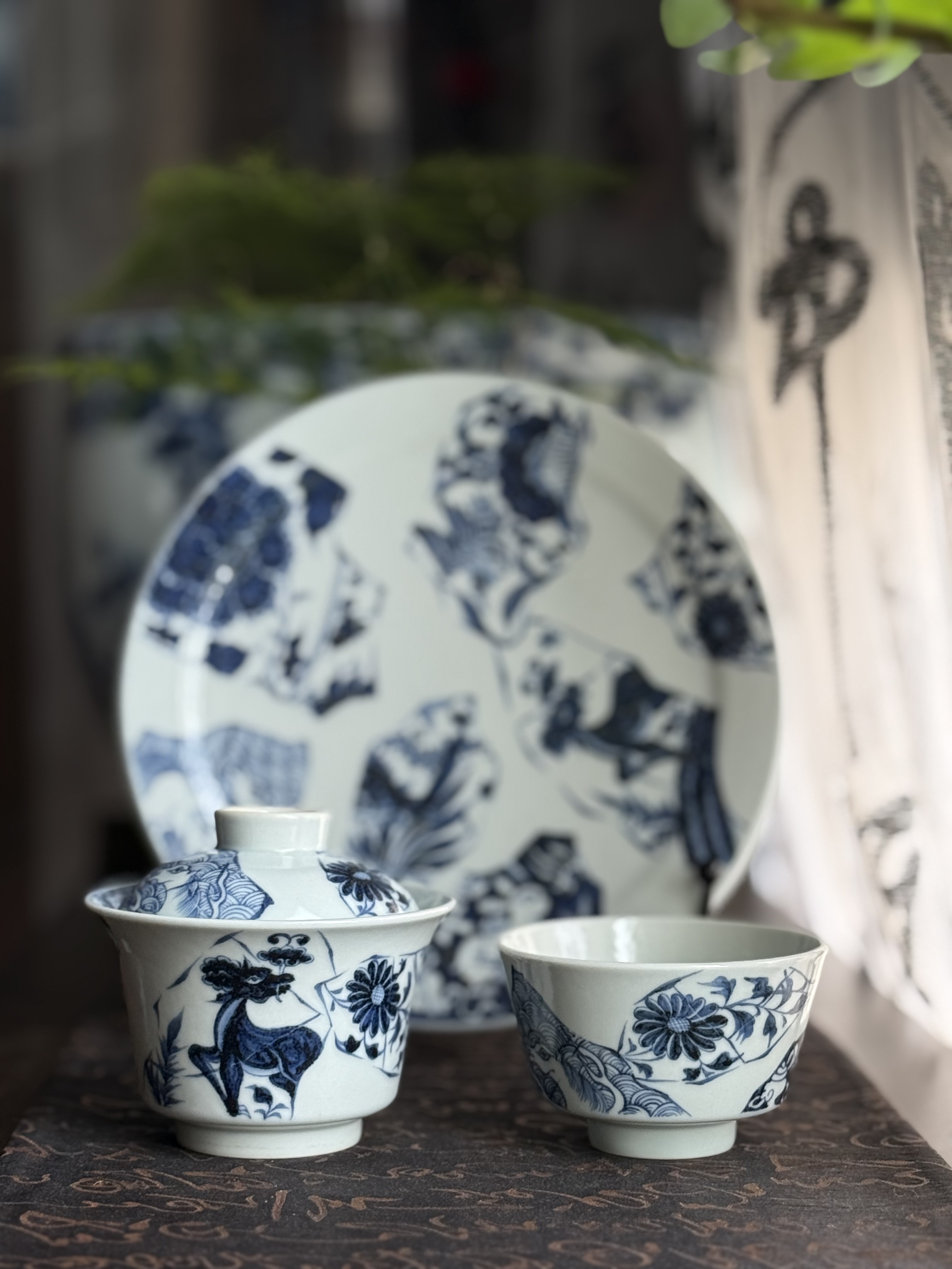 知否｜甄选景德镇陶瓷元青花幽蓝溪堂残片纹三件套