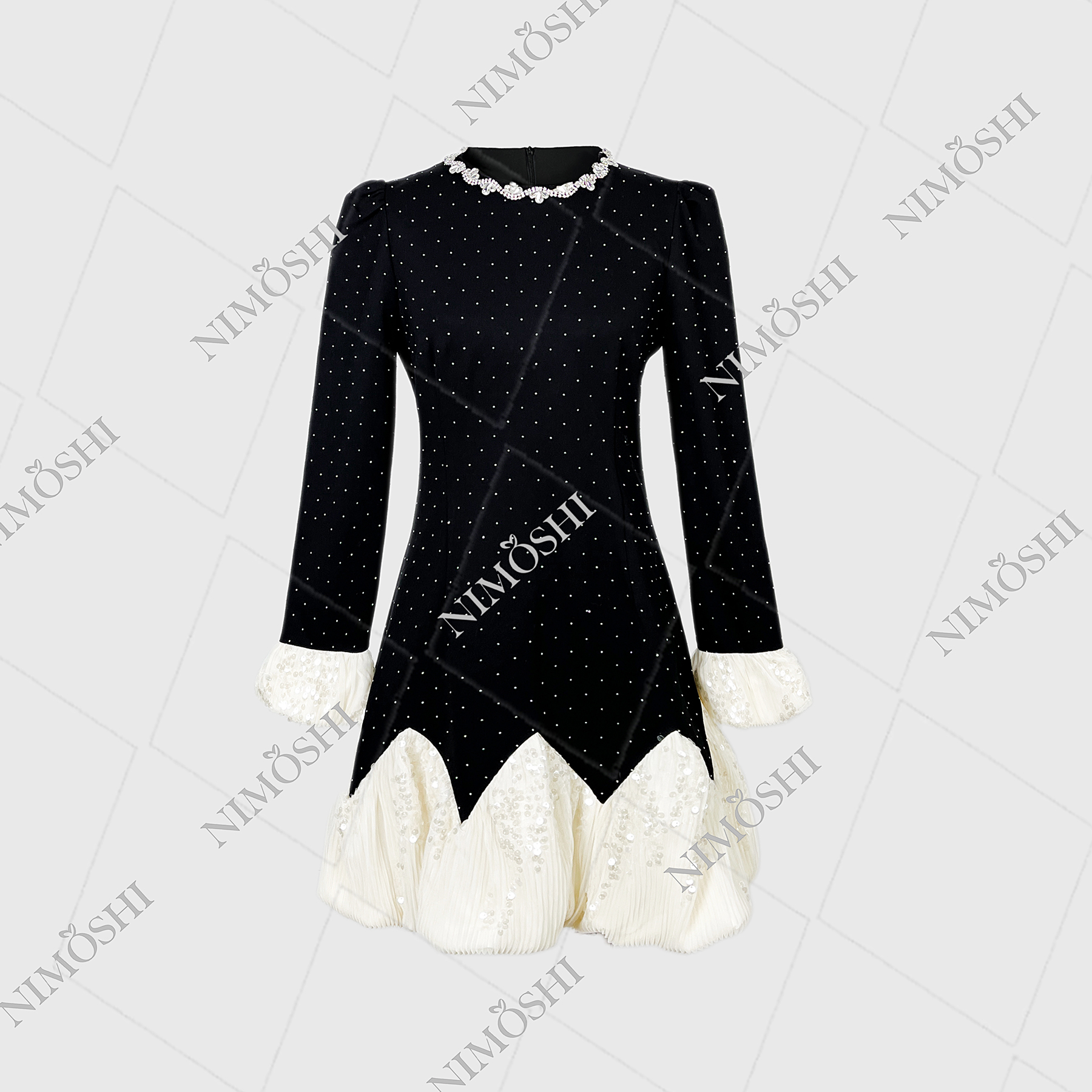 【夏夏专属】新款时尚轻奢小众镶钻气质显瘦款连衣裙女Q1048