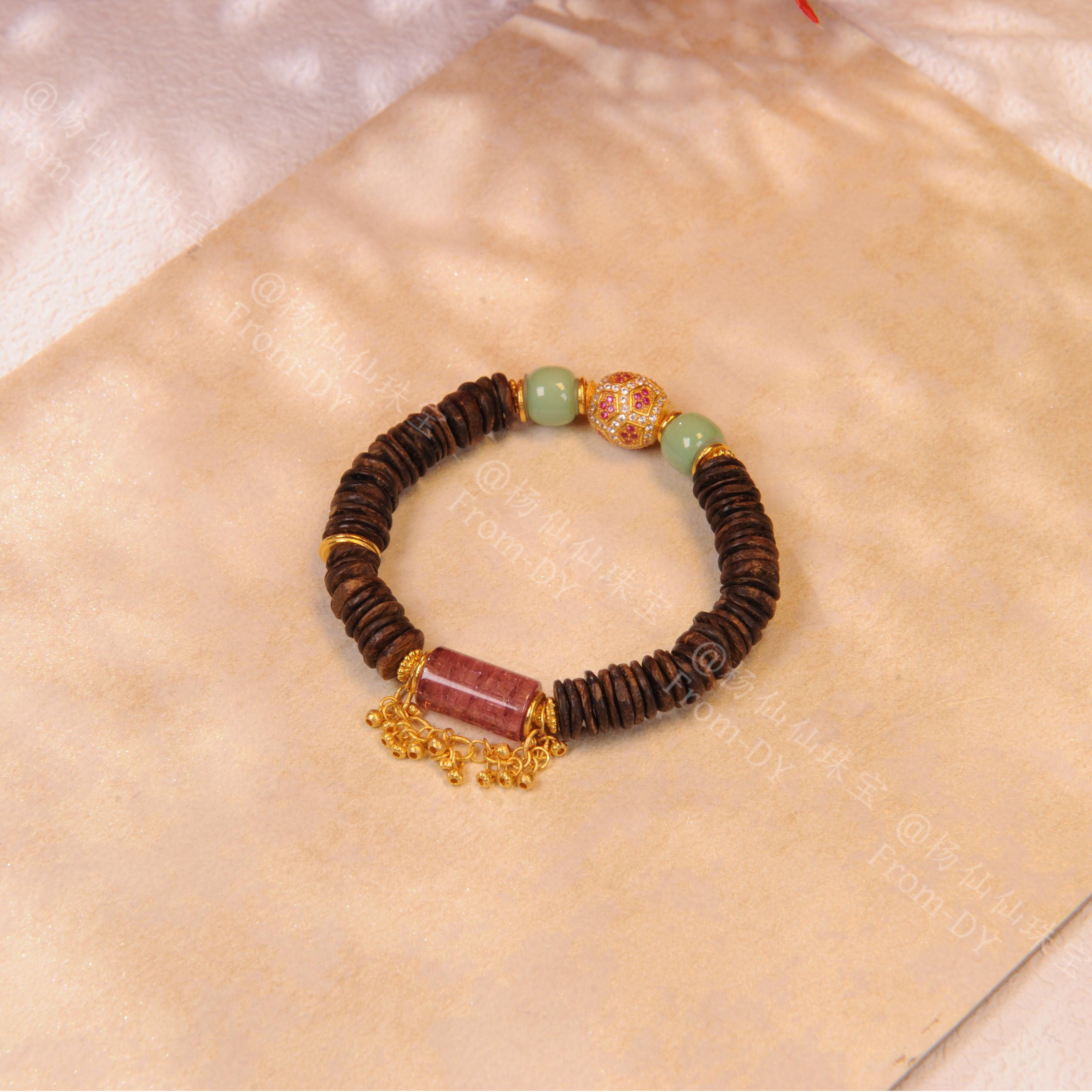 【杨仙仙珠宝】18K金镶嵌文莱（7mm+）沉香多宝手串-A3863