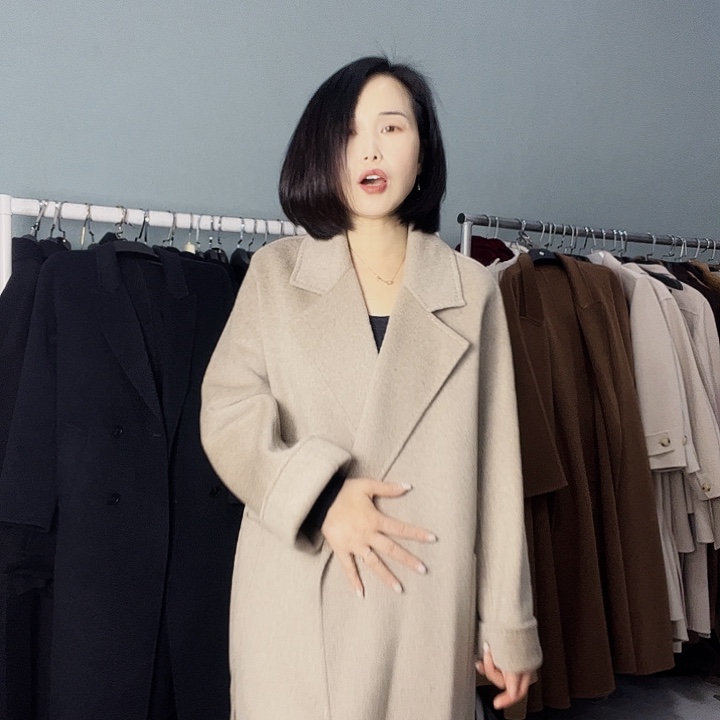 双面呢大衣燕麦色长款M码