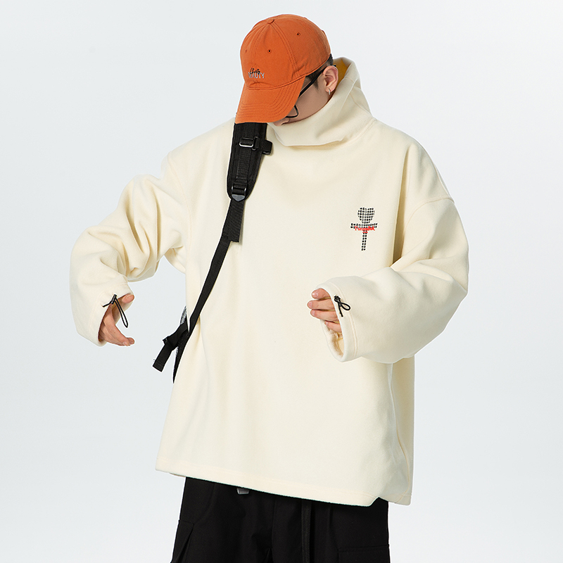 HW3289港风潮牌冬季保暖学院风爱心印花情侣百搭呢料高领卫衣