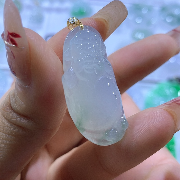 翡翠18K金镶嵌颈饰天然翡翠A货吊坠
