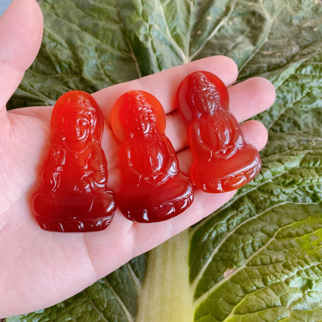 江料北红玛瑙观音吊坠男士经典正装坐莲观音挂件酒红色逊克玛瑙坠