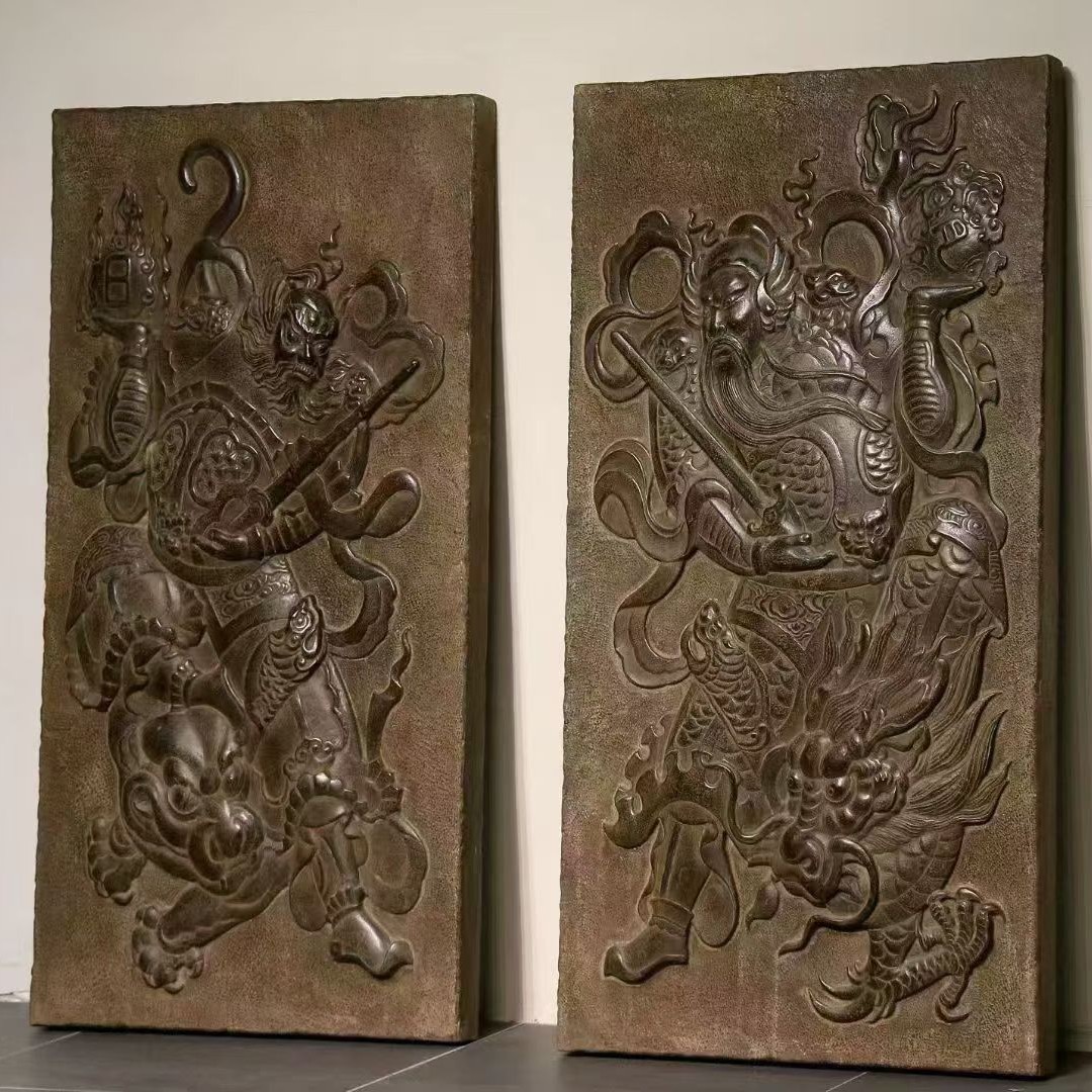 黑青石门神一对 门口摆件[不包邮 不卸车 不安装]