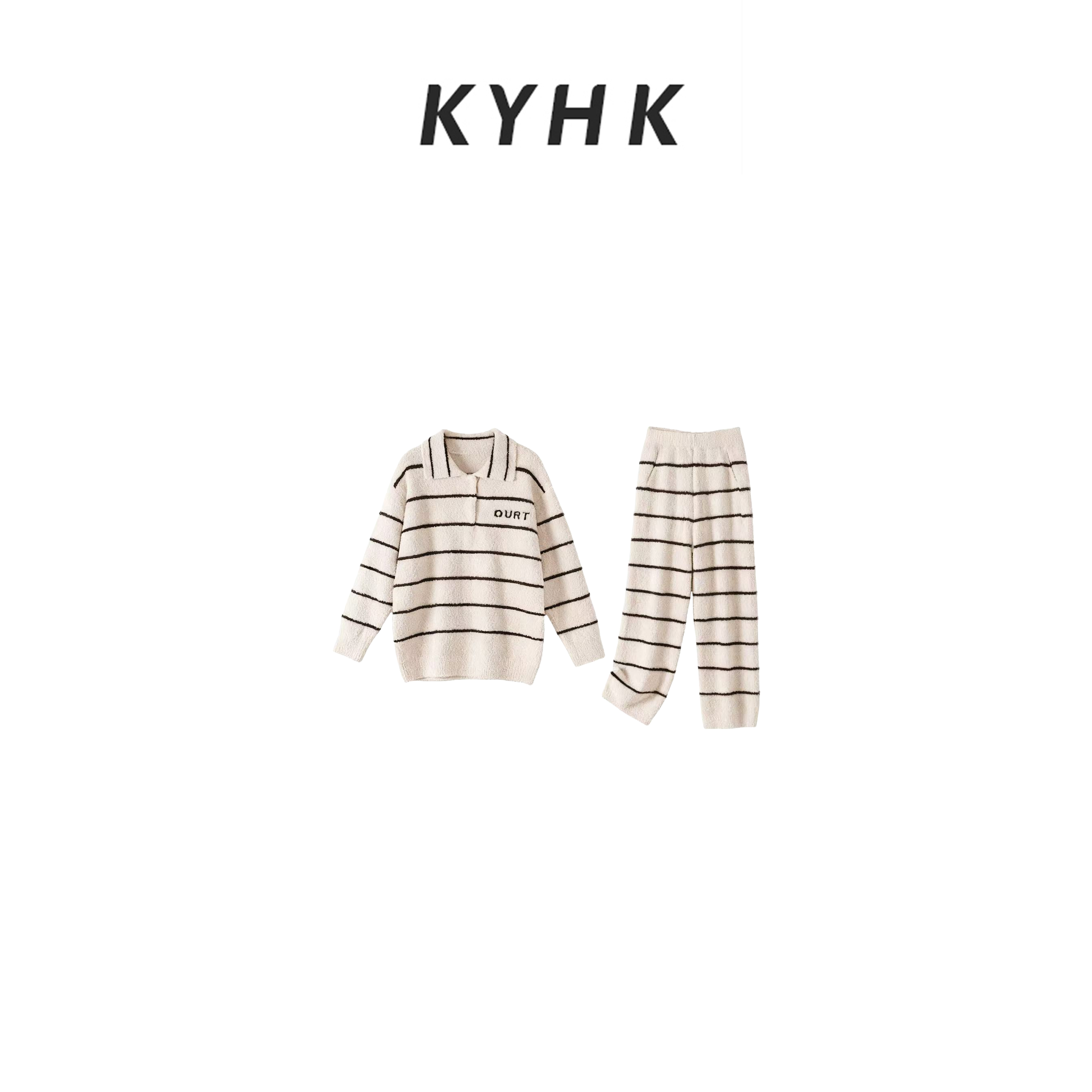 KYHK加厚保暖休闲条纹可外穿家居服套装2509200