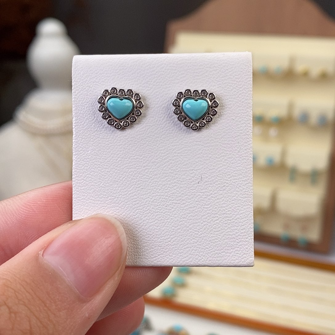 绿松石耳饰银S925镶嵌