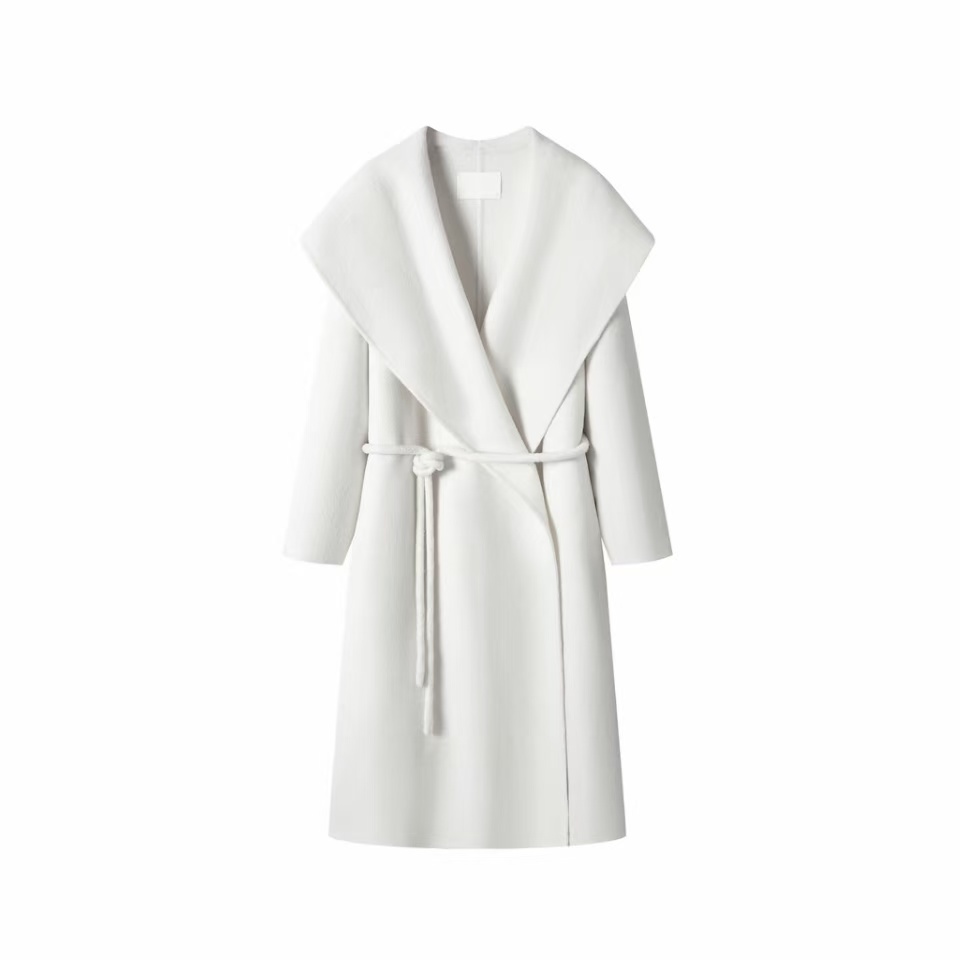 【七柒】羊毛时尚长款双面呢全羊毛翻领浴袍大衣气质秋冬设计师