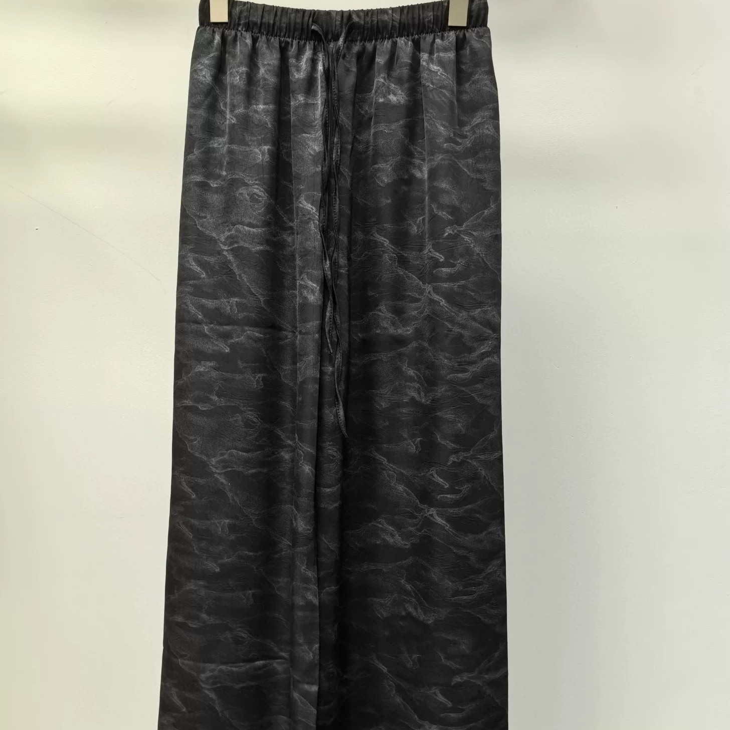 新款 缎面水墨画阔腿高腰宽松垂感休闲裤子女