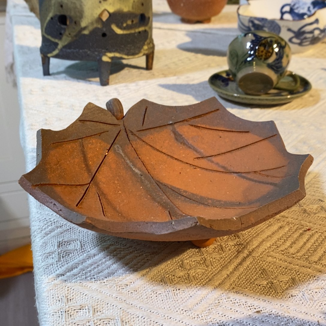 瓷片备前烧三足叶子