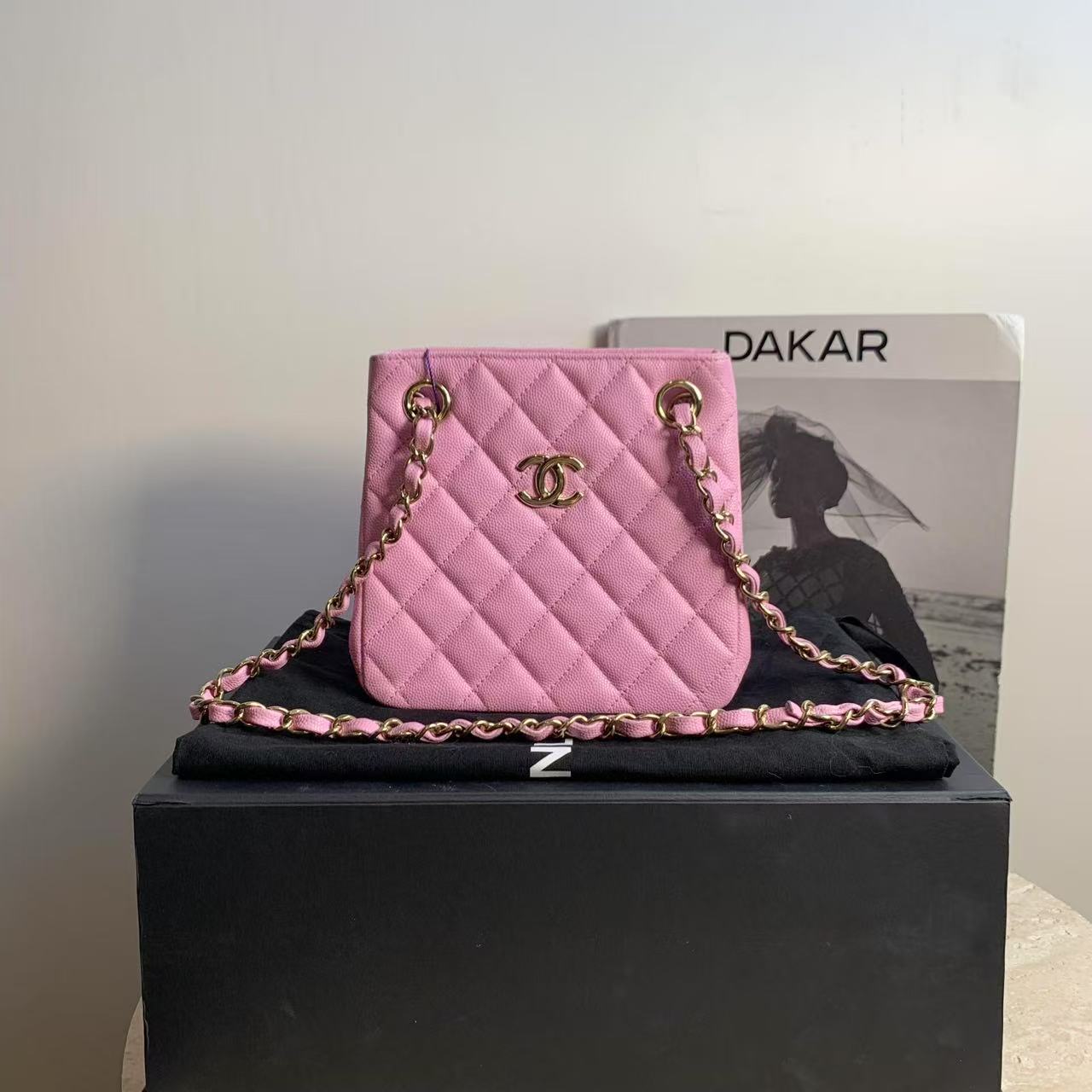 95新 Chanel/香奈儿 壹臻/23P粉色牛皮水桶tote包/58219404