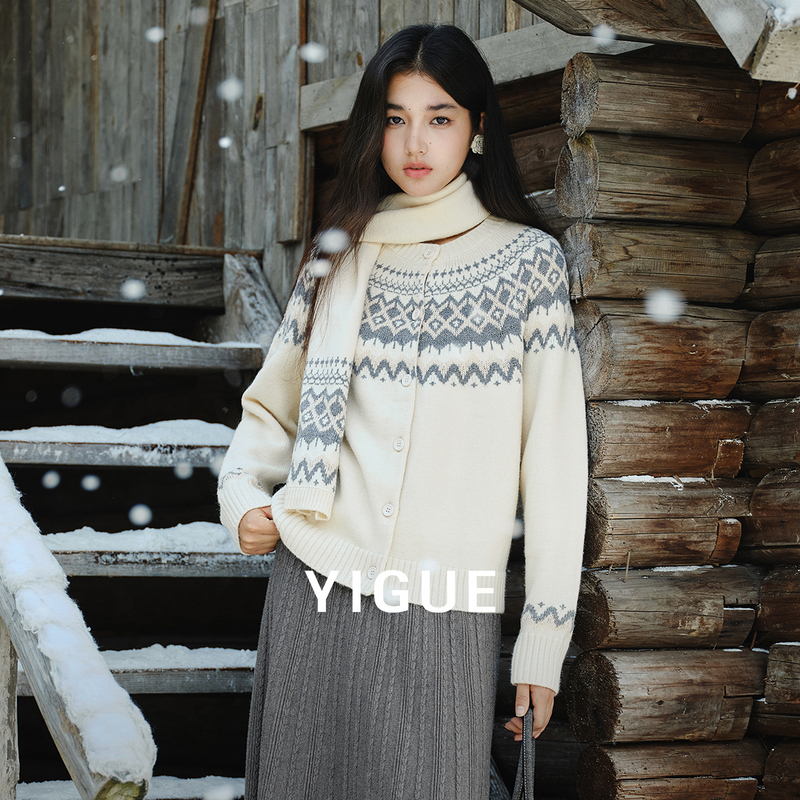 【大瑶专属】亦谷围巾款费尔岛毛衣新款含羊毛氛围感针织衫G5WAZ455