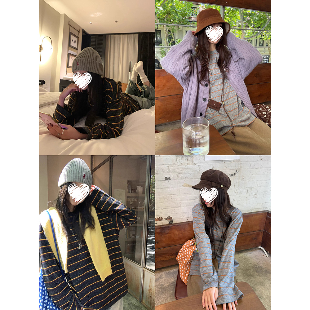 韩系条纹长袖T恤女宽松休闲百搭秋季内搭上衣 81219