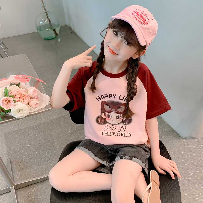 【100%纯棉】童短袖t恤纯棉夏装2025洋气女孩中大童半袖上衣夏季