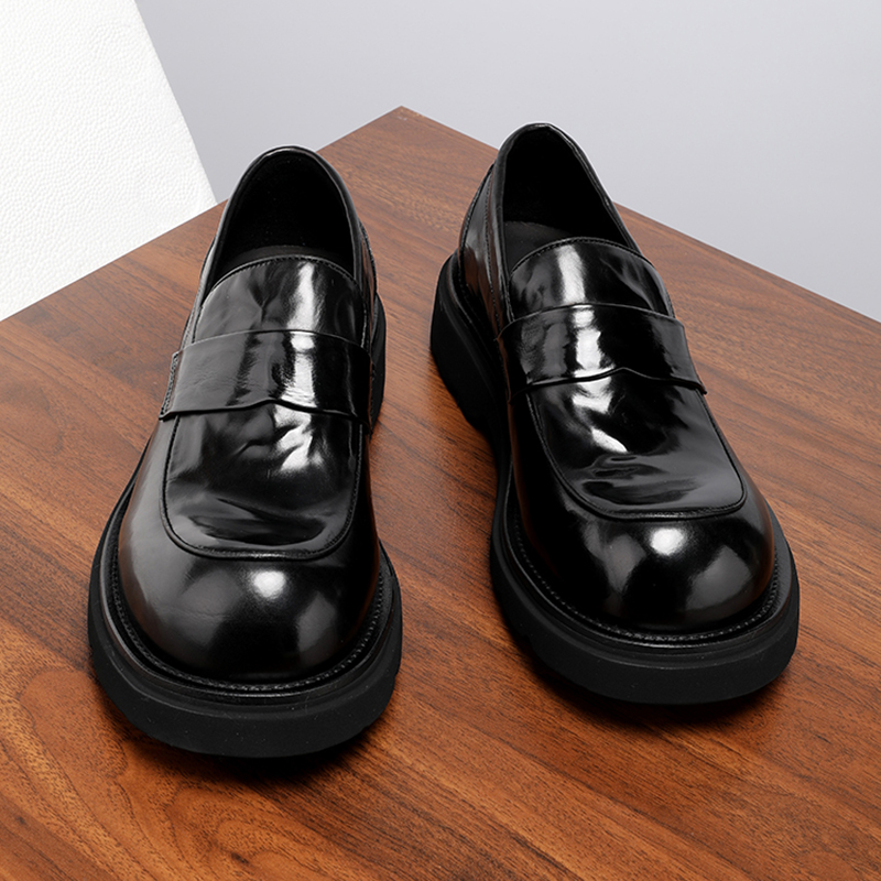 手抓纹胎牛皮大头皮鞋男款真皮乐福鞋透气休闲厚底一脚蹬男鞋秋季