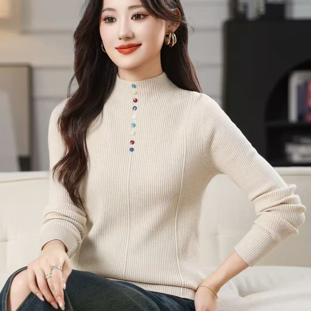 女毛针织衫冬季女款花卉刺绣毛衣半高领毛衣洋气