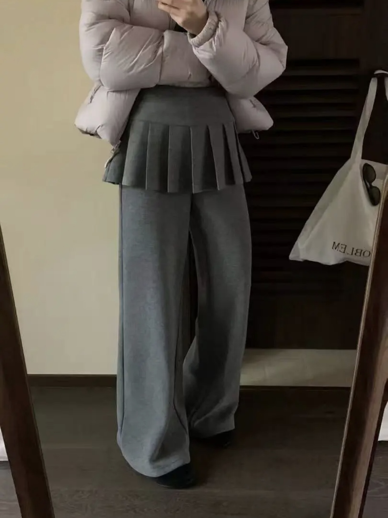 2026年春款！韩系薄款叠穿假两件侧拉链休闲直筒百褶屁帘裙裤女