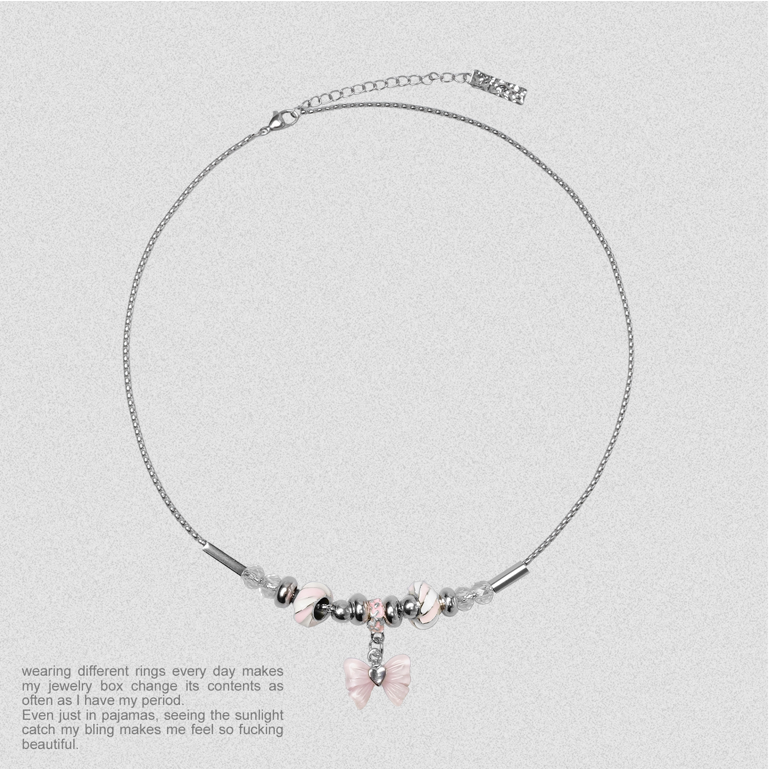 铜合金玻璃项链 蝴蝶串珠女小众设计感百搭高级气质冷淡风锁骨链