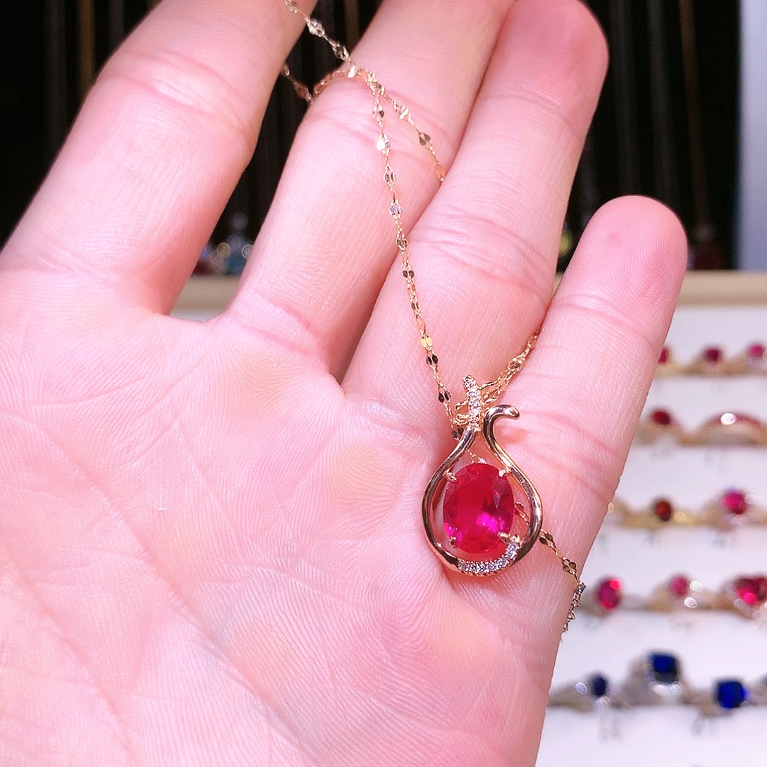 红宝石吊坠(赠链)银S925镶嵌