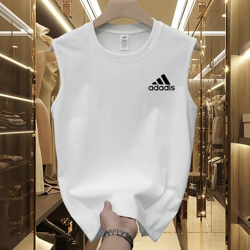 阿迪新款男士夏季背心纯棉无袖坎肩纯色运动健身跑步透气打底衫男