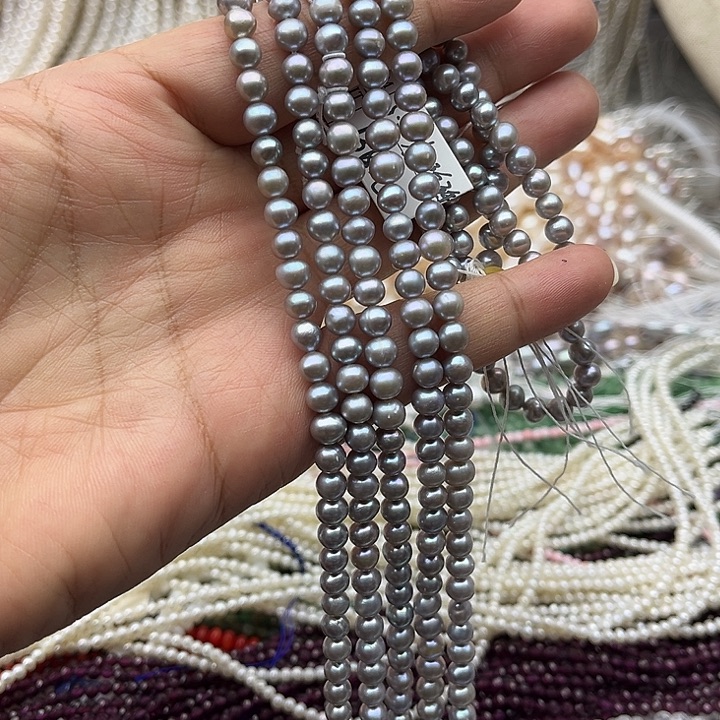 玛瑙/玉髓未镶嵌珠宝半成品半条5mm左右灰珍珠（拍2发1）