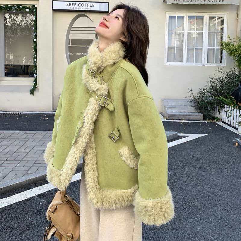 【思思精选】一体羊羔毛外套女冬季新款独特超好看加绒加厚B178#