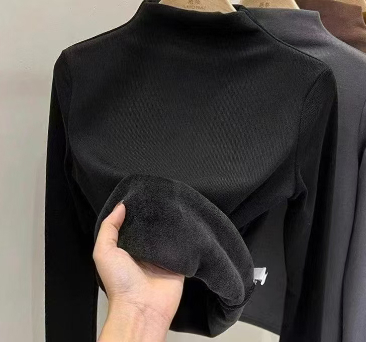 银狐绒半高领打底衫女内搭德绒秋冬新款显瘦保暖长袖上衣