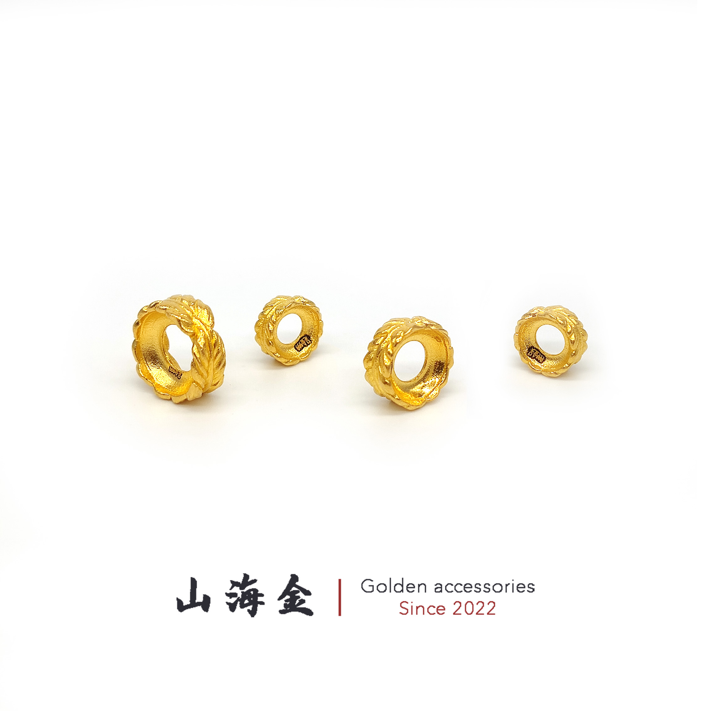 山海金 24K纯黄金999足金羽毛卡环扣隔片垫片文玩手串DIY菩提配饰