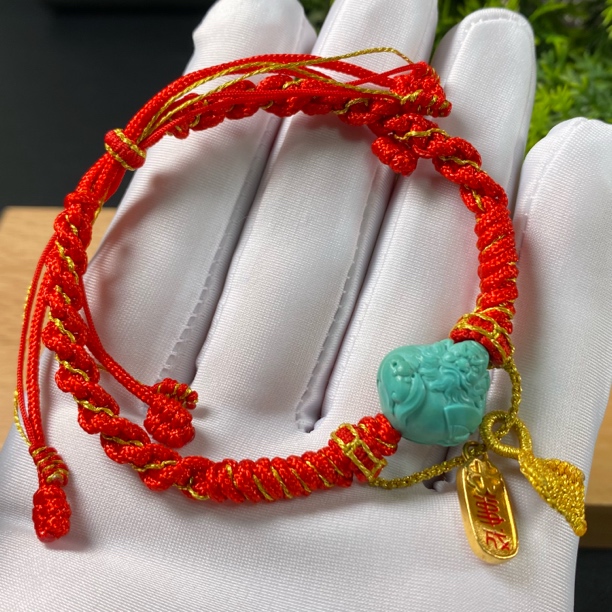 原矿绿松石钟馗编织手链 松石15.8×16×11mm，石重3.44g纯手工时尚