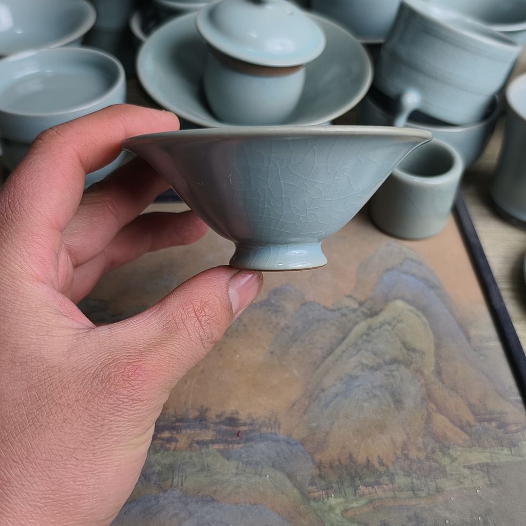 杯微瑕仿古釉汝瓷斗笠主人杯