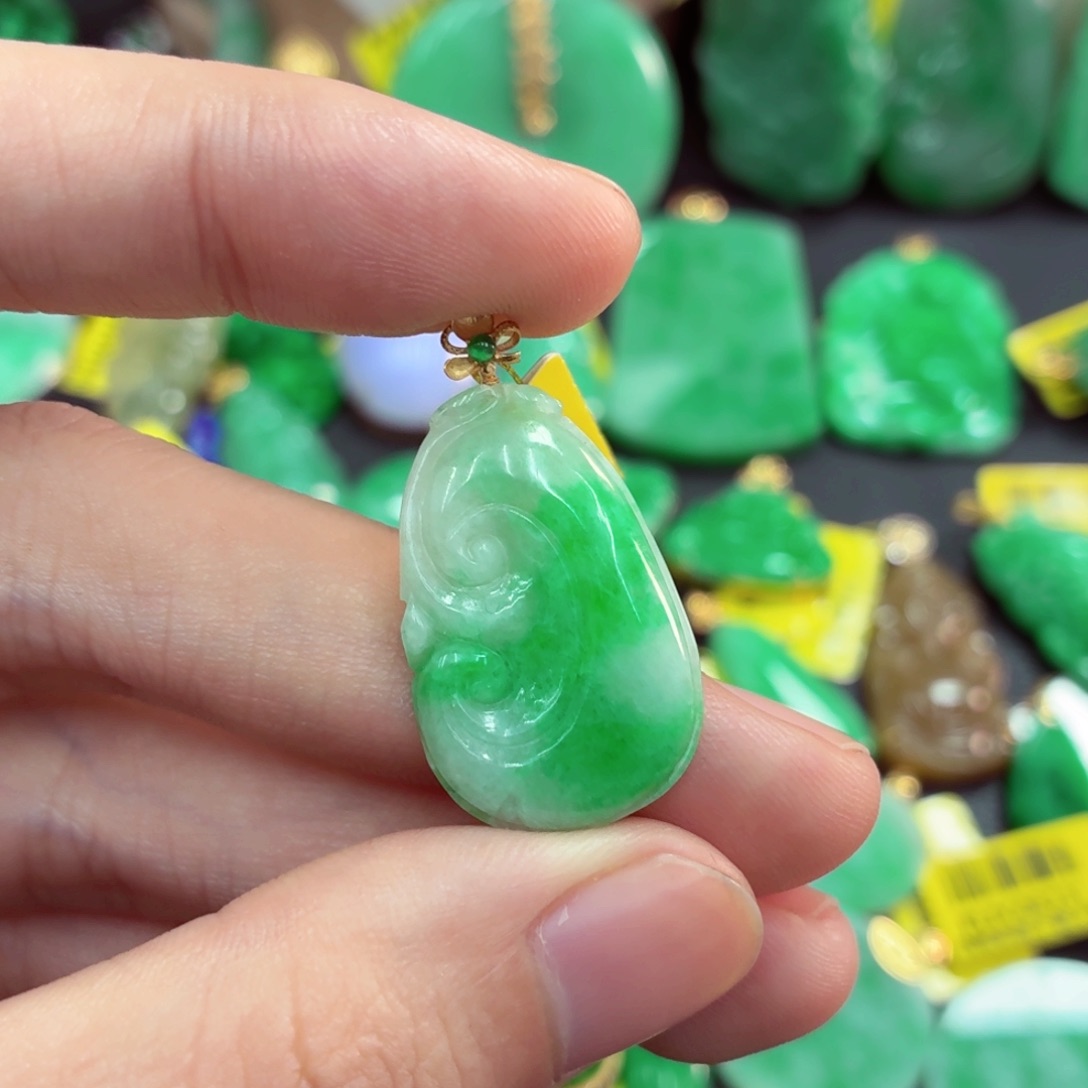 翡翠18K金镶嵌吊坠(不含链)