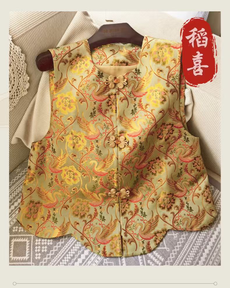 新中式桑蚕丝宋锦马甲国风新款过年服