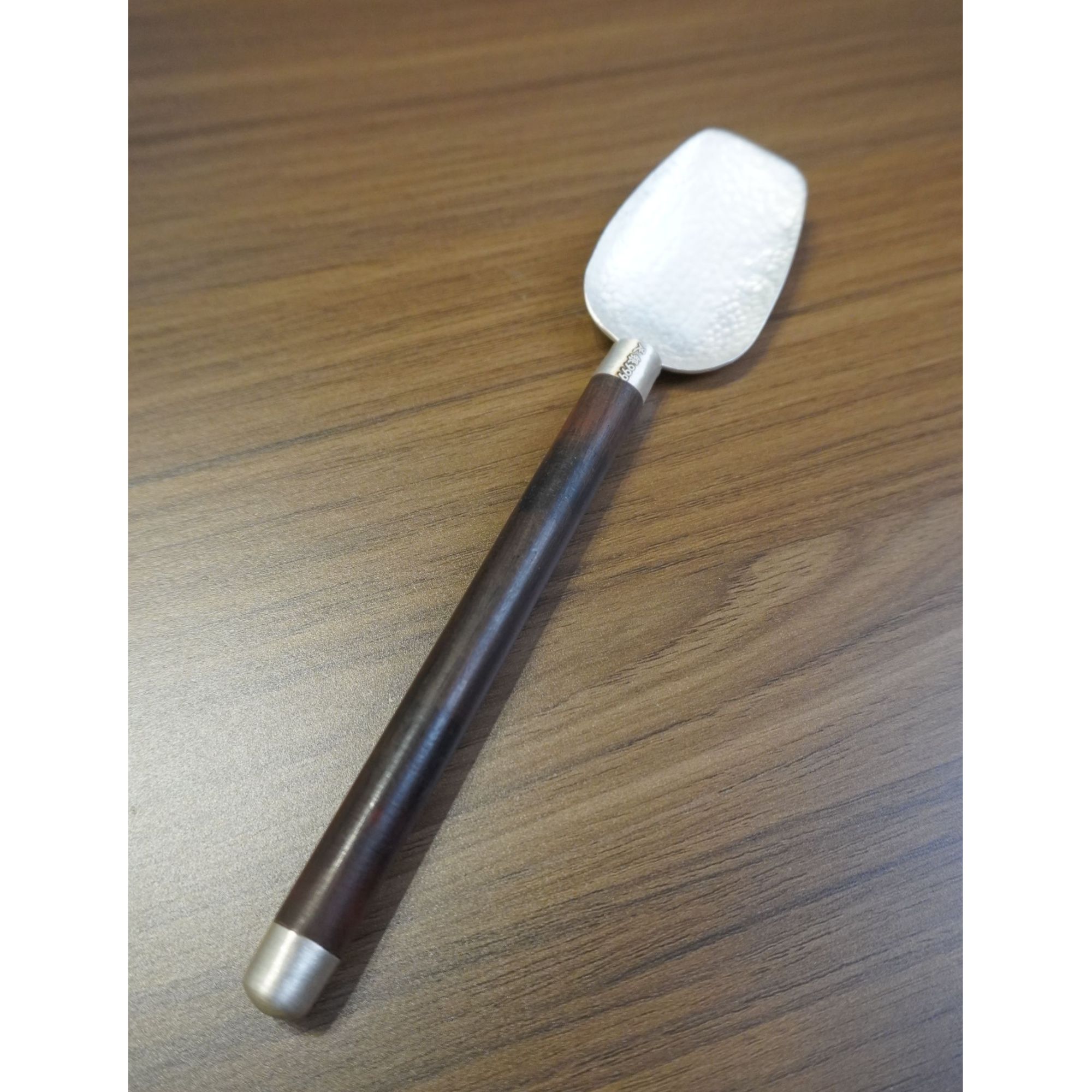 【锤痕银楼】中式锤纹纯银檀木柄分茶勺