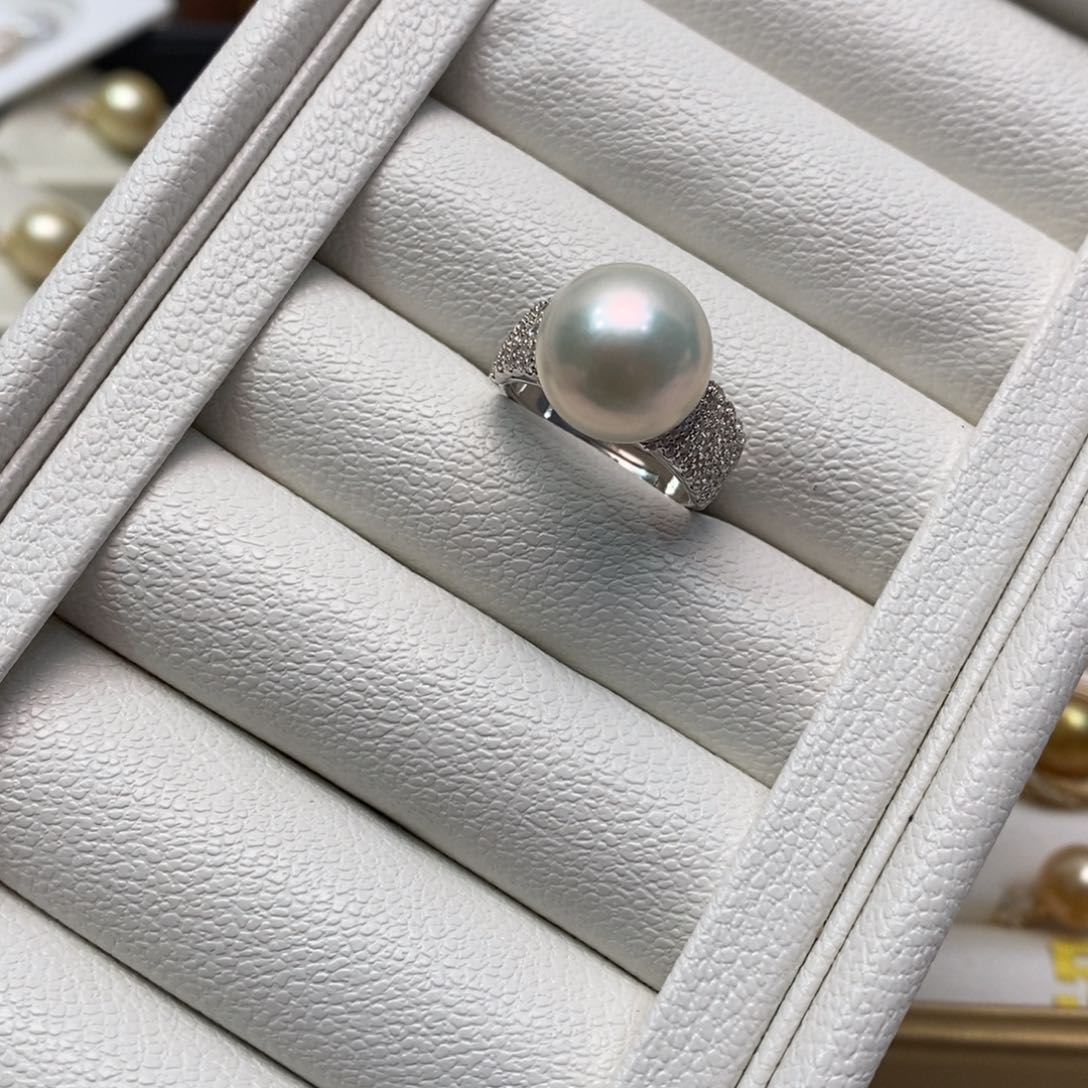 淡水珍珠戒指银S925镶嵌12-13