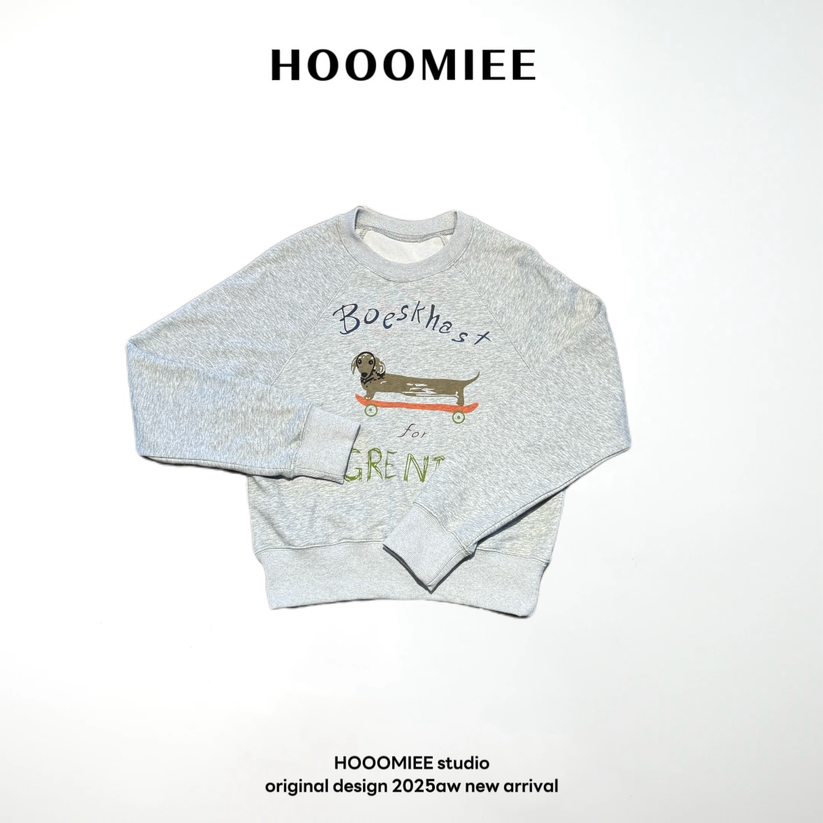 Hooomiee腊肠狗字母减龄百搭圆领女士卫衣220376