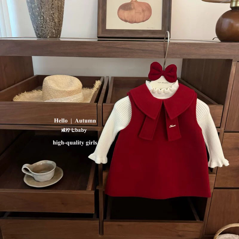 【咸柠七】原创！超正女宝宝周岁生日礼服A版蝴蝶结呢子背心裙