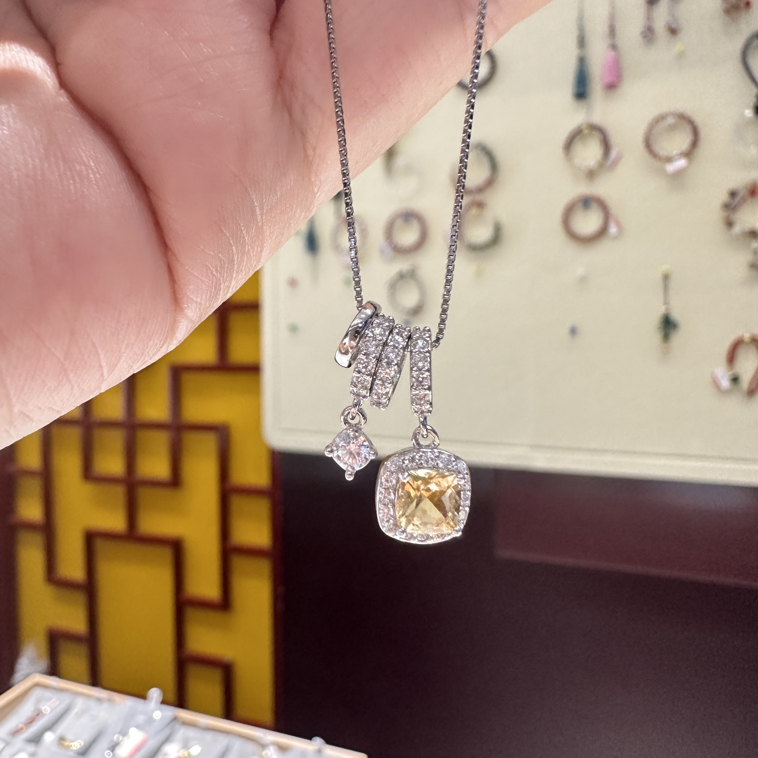 【544】天然黄水晶设计款项链银s925（赠链）