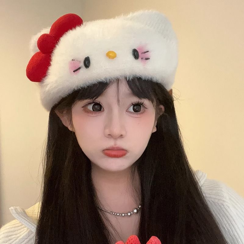 2025秋冬新款贝雷帽可爱蝴蝶结毛绒帽子女甜美保暖软妹画家帽M