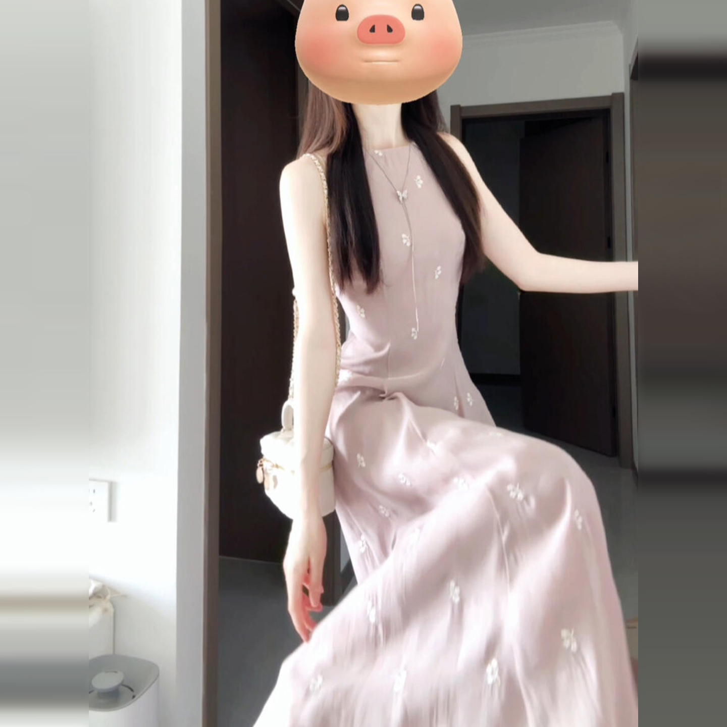 【现货+运补】法式设计感粉色连衣裙子女收腰显瘦气质长裙6374