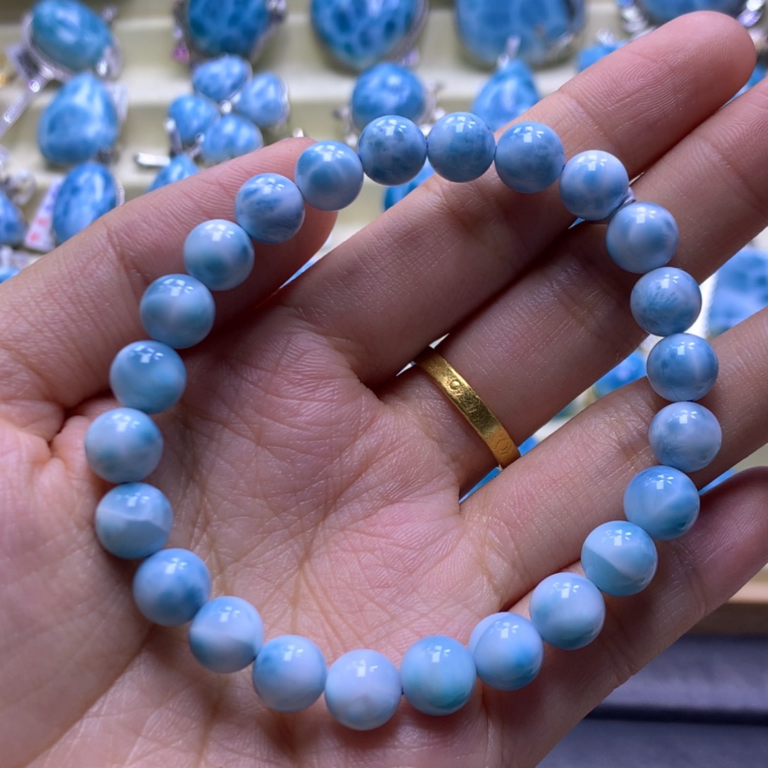 针钠钙石（海纹石）未镶嵌手串8+手串色差略异