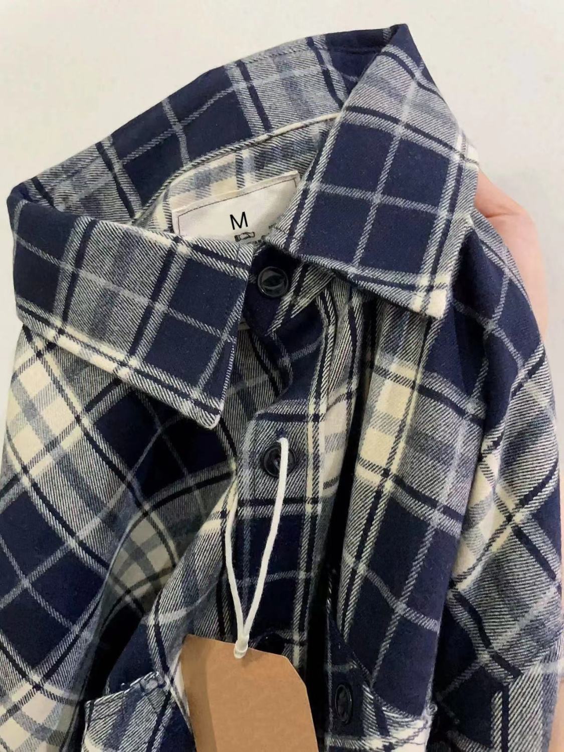 格子衬衫女早秋100%棉宽松设计感慵懒风衬衣外套秋冬上衣情侣装