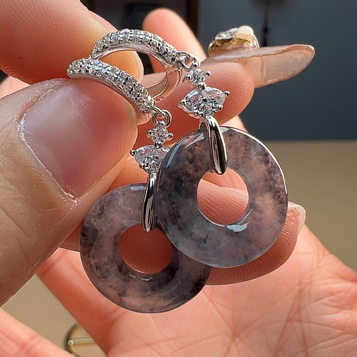 翡翠耳饰银S925镶嵌耳饰