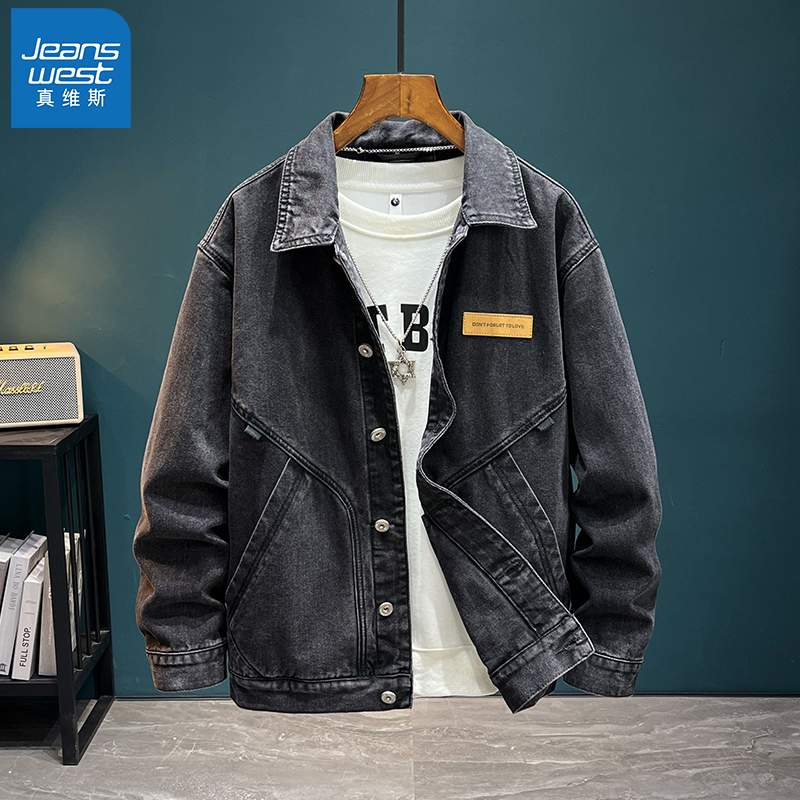 Jeanswest/真维斯牛仔外套男美式宽松休闲工装夹克春秋季百搭上衣
