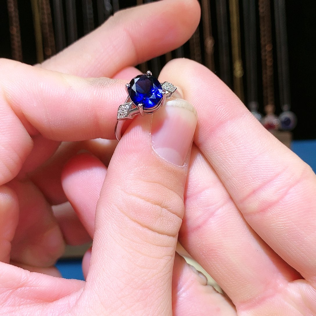 蓝宝石戒指银S925镶嵌